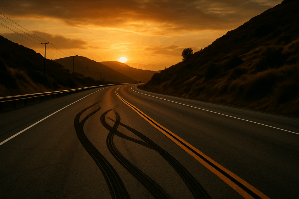 Skid marks illustrating evidence from car accident or reckless driving