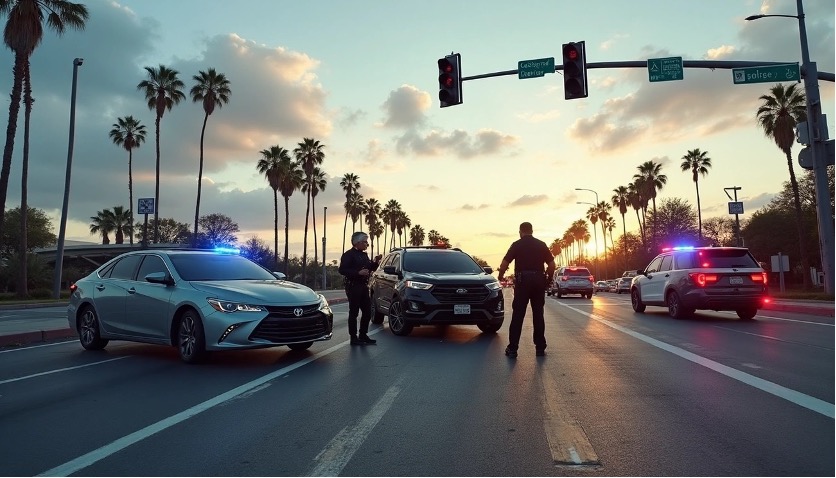 Picture1 Police officers investigating a car accident scene in California